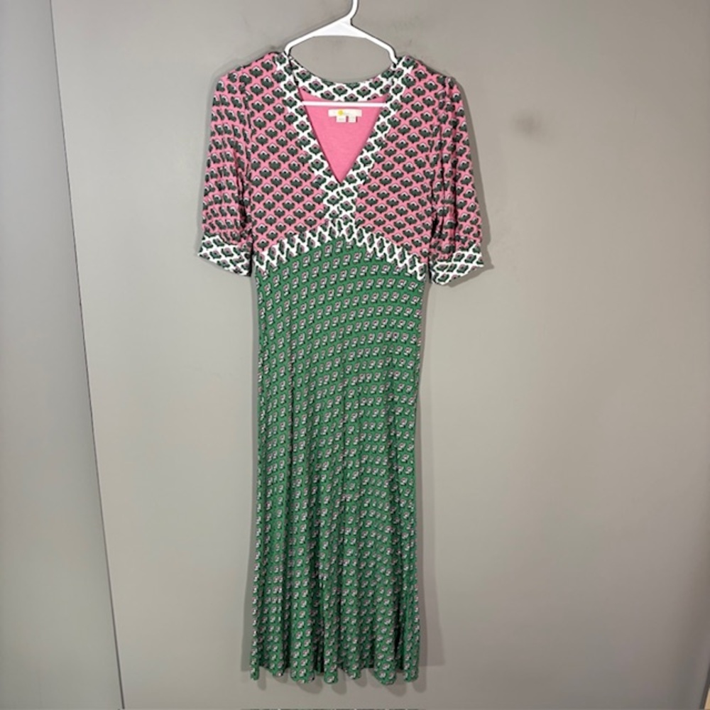 Boden Dress Womens 6 Multicolor Floral Jersey Fit Flare Puff Half Sleeve Midi